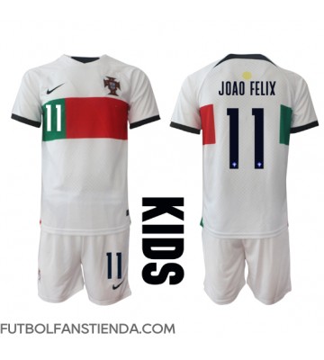 Portugal Joao Felix #11 Segunda Equipación Niños Mundial 2022 Manga Corta (+ Pantalones cortos)